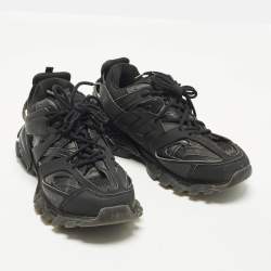 Pre Owned Balenciaga Track Size 46 Black Faux Leather and Mesh Lace Up Sneakers