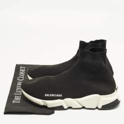 Pre Owned Balenciaga Speed Trainer Size 43 Black Knit Fabric High Top Sneakers