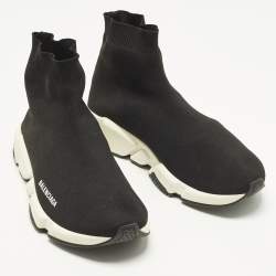 Pre Owned Balenciaga Speed Trainer Size 43 Black Knit Fabric High Top Sneakers