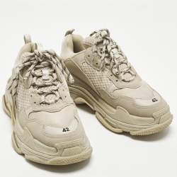 Pre Owned Balenciaga Triple S Size 42 Beige Faux Leather Mesh Low Top Sneakers