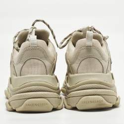 Pre Owned Balenciaga Triple S Size 42 Beige Faux Leather Mesh Low Top Sneakers