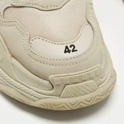 Pre Owned Balenciaga Triple S Size 42 Beige Faux Leather Mesh Low Top Sneakers