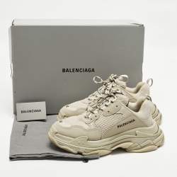 Pre Owned Balenciaga Triple S Size 42 Beige Faux Leather Mesh Low Top Sneakers