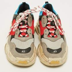 Pre Owned Balenciaga Triple S Size 43 Multicolor Mesh and Nubuck Leather Lace Up Sneakers