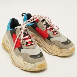 Pre Owned Balenciaga Triple S Size 43 Multicolor Mesh and Nubuck Leather Lace Up Sneakers