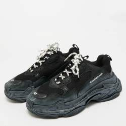 Pre Owned حذاء رياضي بالنسياغا بسولي شفاف جلد صناعي وشبكة كريمي مقاس 44