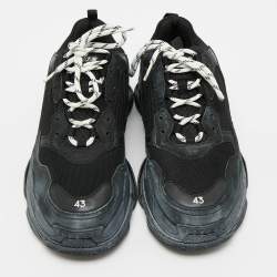 Pre Owned حذاء رياضي بالنسياغا بسولي شفاف جلد صناعي وشبكة كريمي مقاس 44