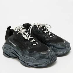 Pre Owned حذاء رياضي بالنسياغا بسولي شفاف جلد صناعي وشبكة كريمي مقاس 44