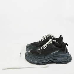 Pre Owned حذاء رياضي بالنسياغا بسولي شفاف جلد صناعي وشبكة كريمي مقاس 44