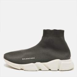 Pre Owned Balenciaga Speed Size 42 Grey Knit Fabric High Top Sneakers