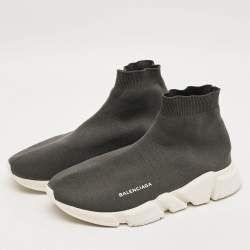 Pre Owned حذاء رياضي بالنسياغا سليب أون عالي قماش محبوك رمادي/أسود مقاس 38