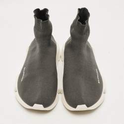 Pre Owned حذاء رياضي بالنسياغا سليب أون عالي قماش محبوك رمادي/أسود مقاس 38