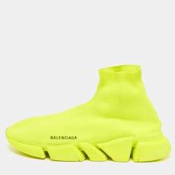 Pre Owned Balenciaga Speed Trainer Size 45 Green Knit Fabric High Top Sneakers