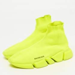 Pre Owned Balenciaga Speed Trainer Size 45 Green Knit Fabric High Top Sneakers