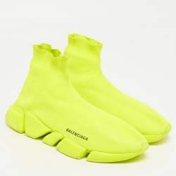 Pre Owned Balenciaga Speed Trainer Size 45 Green Knit Fabric High Top Sneakers