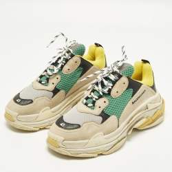 Pre Owned Balenciaga Triple S Size 43 Multicolor Mesh and Nubuck Leather Lace Up Sneakers