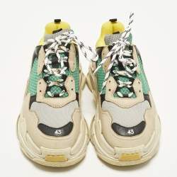 Pre Owned Balenciaga Triple S Size 43 Multicolor Mesh and Nubuck Leather Lace Up Sneakers