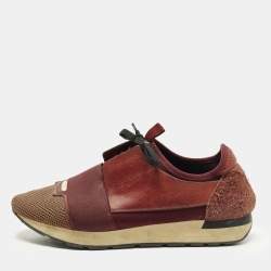 Pre Owned Balenciaga Race Runner Size 42 Burgundy Leather, Mesh and Suede Low Top Sneakers