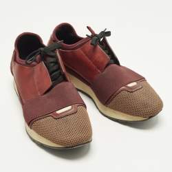 Pre Owned Balenciaga Race Runner Size 42 Burgundy Leather, Mesh and Suede Low Top Sneakers