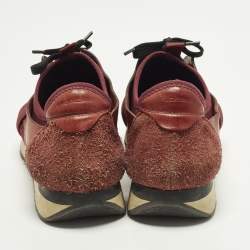 Pre Owned Balenciaga Race Runner Size 42 Burgundy Leather, Mesh and Suede Low Top Sneakers