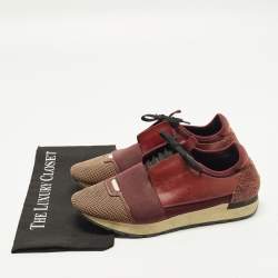 Pre Owned Balenciaga Race Runner Size 42 Burgundy Leather, Mesh and Suede Low Top Sneakers