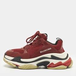 Pre Owned Balenciaga Triple S Size 41 Burgundy Mesh and Nubuck Leather Lace Up Sneakers