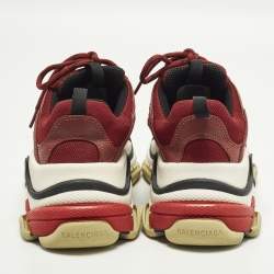 Pre Owned Balenciaga Triple S Size 41 Burgundy Mesh and Nubuck Leather Lace Up Sneakers