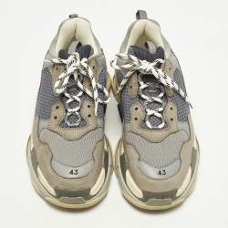 Pre Owned Balenciaga Triple S Size 43 Grey/Blue Faux Leather and Mesh Lace Up Sneakers