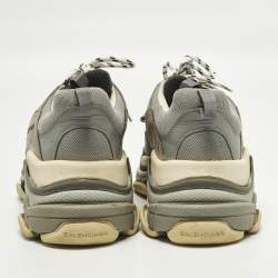 Pre Owned Balenciaga Triple S Size 43 Grey/Blue Faux Leather and Mesh Lace Up Sneakers