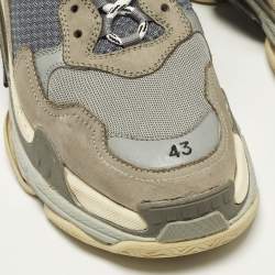 Pre Owned Balenciaga Triple S Size 43 Grey/Blue Faux Leather and Mesh Lace Up Sneakers