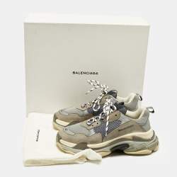 Pre Owned Balenciaga Triple S Size 43 Grey/Blue Faux Leather and Mesh Lace Up Sneakers