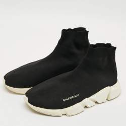 Pre Owned حذاء رياضي بالنسياجا سنيكرز قماش تريكو أسود برباط عالي مقاس 38