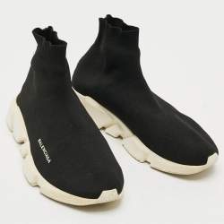 Pre Owned حذاء رياضي بالنسياجا سنيكرز قماش تريكو أسود برباط عالي مقاس 38