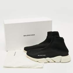 Pre Owned حذاء رياضي بالنسياجا سنيكرز قماش تريكو أسود برباط عالي مقاس 38