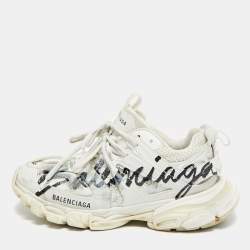 مملوكة مسبقًا Balenciaga Track Size 38 White Faux Leather and Mesh Lace Up Sneakers