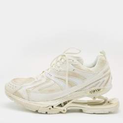 Pre Owned حذاء رياضي بالنسياغا X-باندر جلد صناعي وشبكة أبيض أربطة سميك مقاس 43