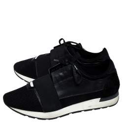 Balenciaga Black Leather, Suede And Mesh  Race Runner Sneakers Size 44