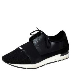 Balenciaga Black Leather, Suede And Mesh  Race Runner Sneakers Size 44