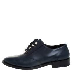 Balenciaga Dark Blue Leather Pierced Oxfords Size 40