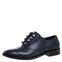 Balenciaga Dark Blue Leather Pierced Oxfords Size 40