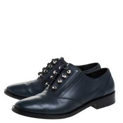 Balenciaga Dark Blue Leather Pierced Oxfords Size 40
