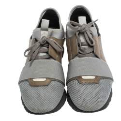 Balenciaga Grey/Beige Mesh,Leather And Suede Race Runners Sneakers Size 40
