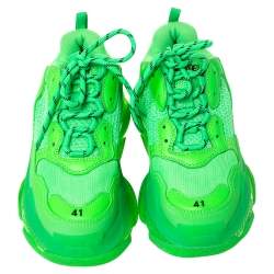 Balenciaga Neon Green Mesh And Leather Triple S Platform Sneakers Size 41