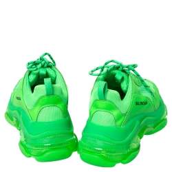 Balenciaga Neon Green Mesh And Leather Triple S Platform Sneakers Size 41