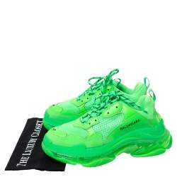 Balenciaga Neon Green Mesh And Leather Triple S Platform Sneakers Size 41