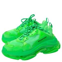 Balenciaga Neon Green Mesh And Leather Triple S Platform Sneakers Size 41