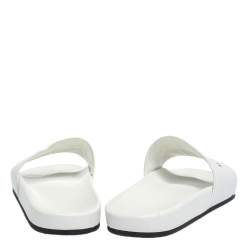 Pre Owned Balenciaga White Leather Logo Slide Sandals Size 41