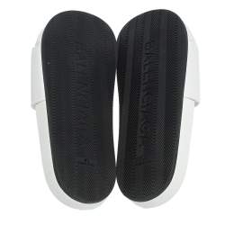 Pre Owned Balenciaga White Leather Logo Slide Sandals Size 41