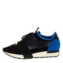 Pre Owned Balenciaga Black/Blue Leather And Mesh Race Runners Sneakers Size 41