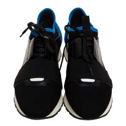 Pre Owned Balenciaga Black/Blue Leather And Mesh Race Runners Sneakers Size 41